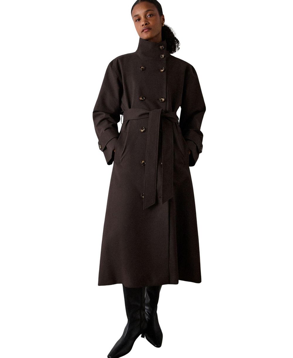 Whistles Women's Double-Breasted Funnel-Neck Trench Coat