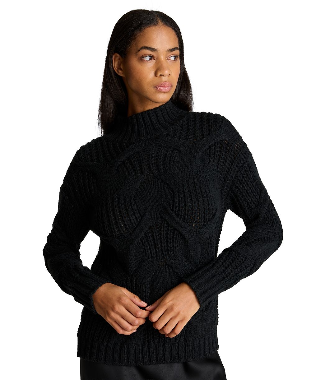 Kenneth Cole Women's Oversized Cable-Knit Mock Neck Sweater
