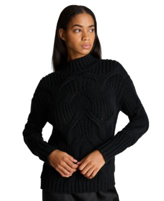 Kenneth Cole Women's Oversized Cable-Knit Mock Neck Sweater
