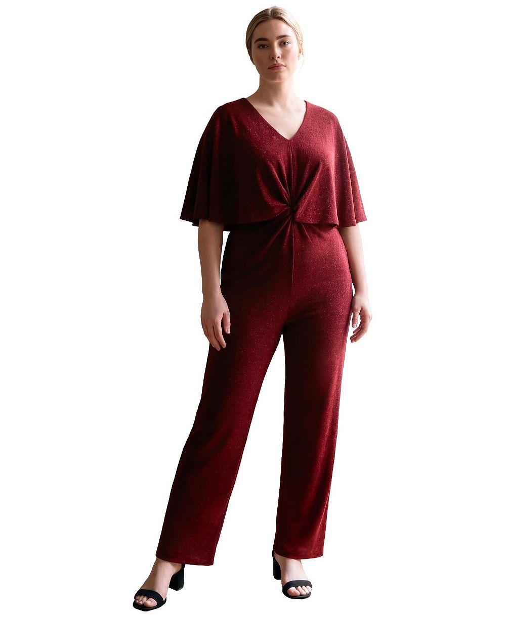 Avenue Plus Size Twist Cape Metallic Jumpsuit