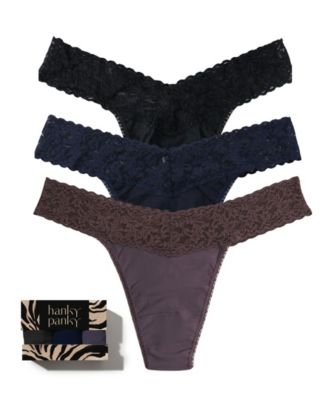 Hanky Panky Supima Cotton-Blend Original Rise Lace-Trim Thong, 3-Pack