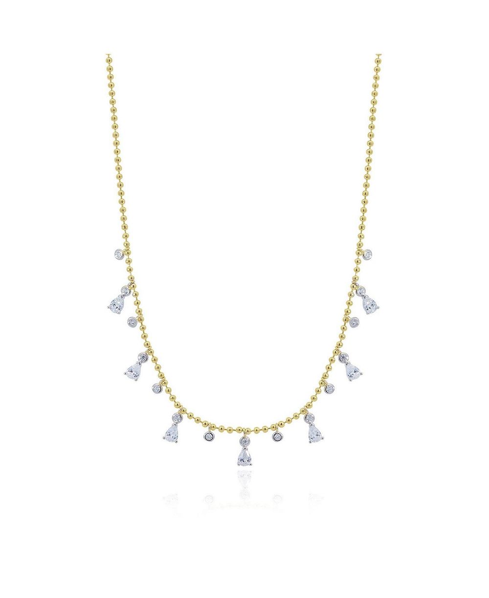 The Lovery Alternating CZ Station Dangle Bead Necklace 14K Gold-Plated Sterling Silver