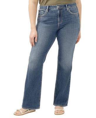 Silver Jeans Co. джинсы Bootcut с завышенной талией и декоративными заклепками размера Plus, модель Avery