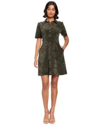 London Times Women's Corduroy Short-Sleeve A-Line Mini Dress