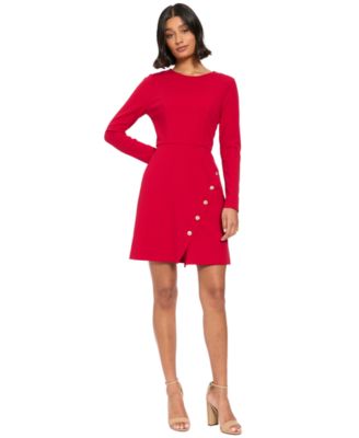 London Times Women's A-Line Long Sleeve Crewneck Dress