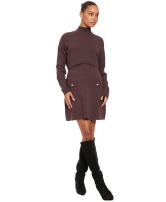 Женское платье-свитер London Times Mock Neck Long-Sleeve Two-Piece