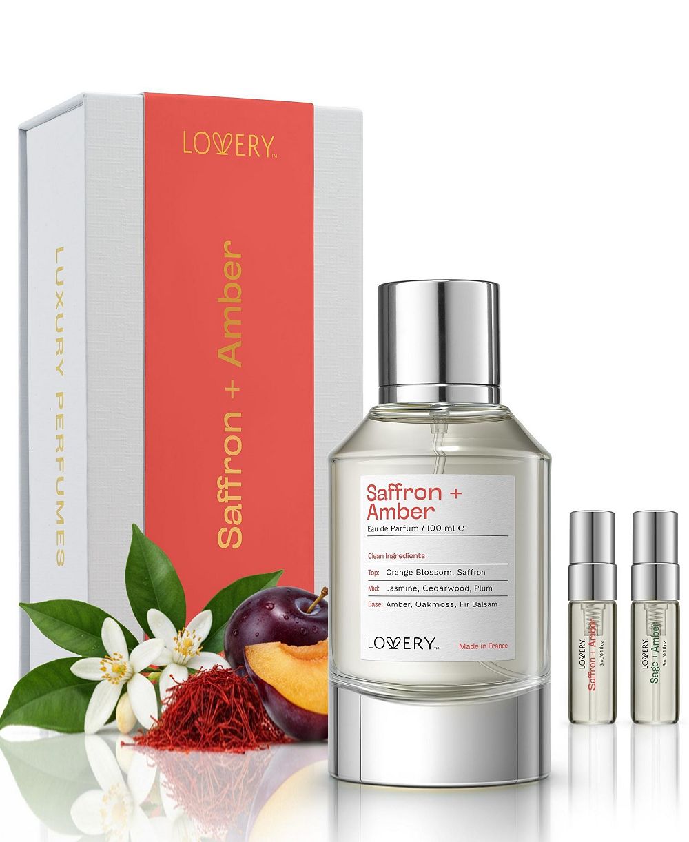 Lovery набор парфюма Saffron + Amber Eau de Parfum для женщин, 3.4 fl oz, подарочный набор с мини-парфюмом и бесплатным образцом