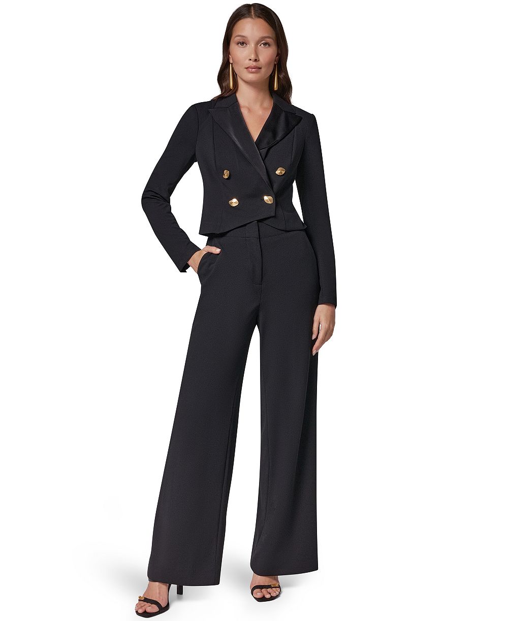 Женский комбинезон Donna Karan New York с широкими штанинами, длинным рукавом, двубортный, с лацканами, сатиновый