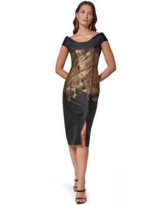 Donna Karan New York Women's Off-the-Shoulder Metallic Brushstroke Sheath Dress