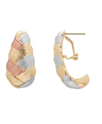Macy's Tri-Color Weaved Texture Omegaback Hoop Earrings