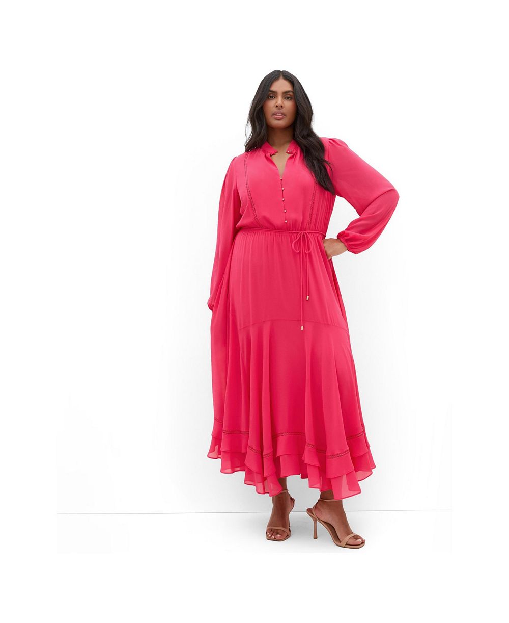 CITY CHIC Plus Size Yasmin Long-Sleeve Chiffon Ruffle Maxi Dress