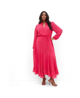 CITY CHIC Plus Size Yasmin Long-Sleeve Chiffon Ruffle Maxi Dress