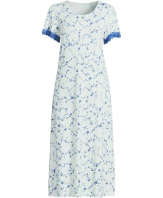 Lands' End Plus Size Cooling Floral Mid-Calf Short-Sleeve Scoop Neck Nightgown
