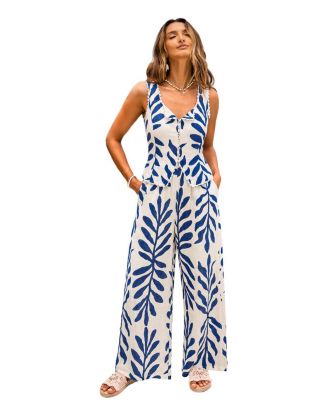 Cupshe Women's V-Neck Scalloped Trim Vest and Wide-Leg Pants Set