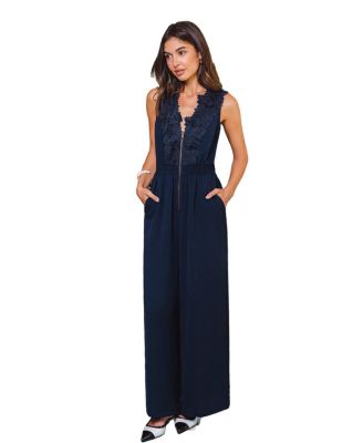 Cupshe Women's Compliment Blue V-Neck Front Zipper Wide-Leg Jumpsuit