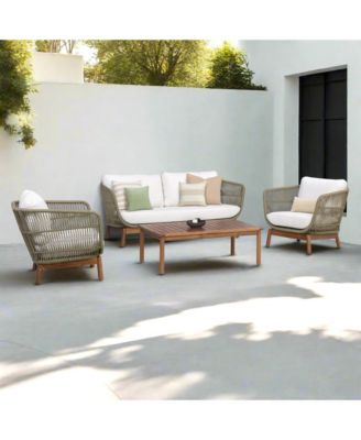 Teamson Home - Outdoor 4 Piece Acacia Conversation Set with Cushions