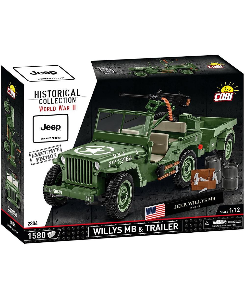 COBI Историческая коллекция WWII Джип Willys MB + прицеп, масштаб 1:12, исполнительское издание, 1580 деталей