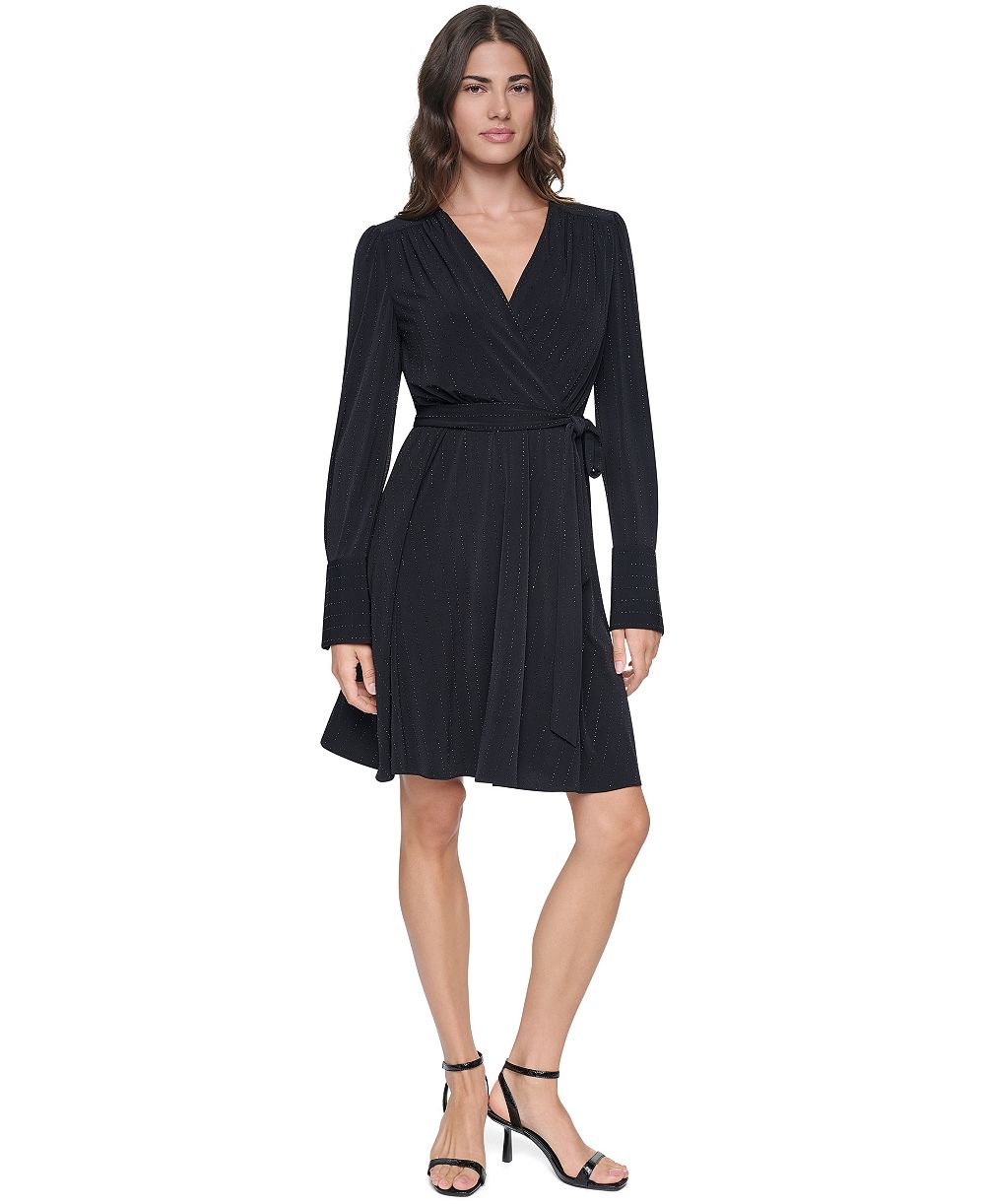 DKNY женское платье с длинным рукавом, V-образным вырезом и запахом