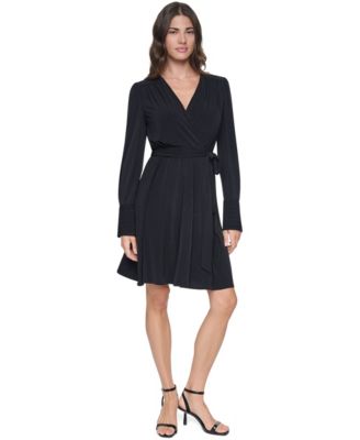 DKNY Women's Long-Sleeve V-Neck Surplice Dress