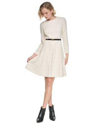 DKNY Women's Long Sleeve Jewel Neck Fit & Flare Dress