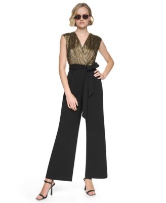DKNY Women's V-Neck Cap-Sleeve Wide-Leg Jumpsuit