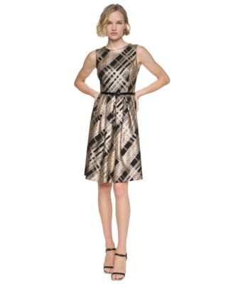 DKNY Women's Sleeveless Jewel-Neck Fit & Flare Dress