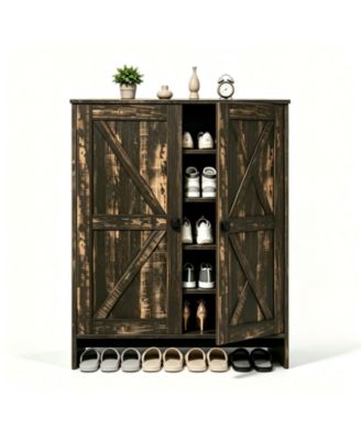 Slickblue  Barn Door Shoe Cabinet with 2 Doors and Single Hole Handle