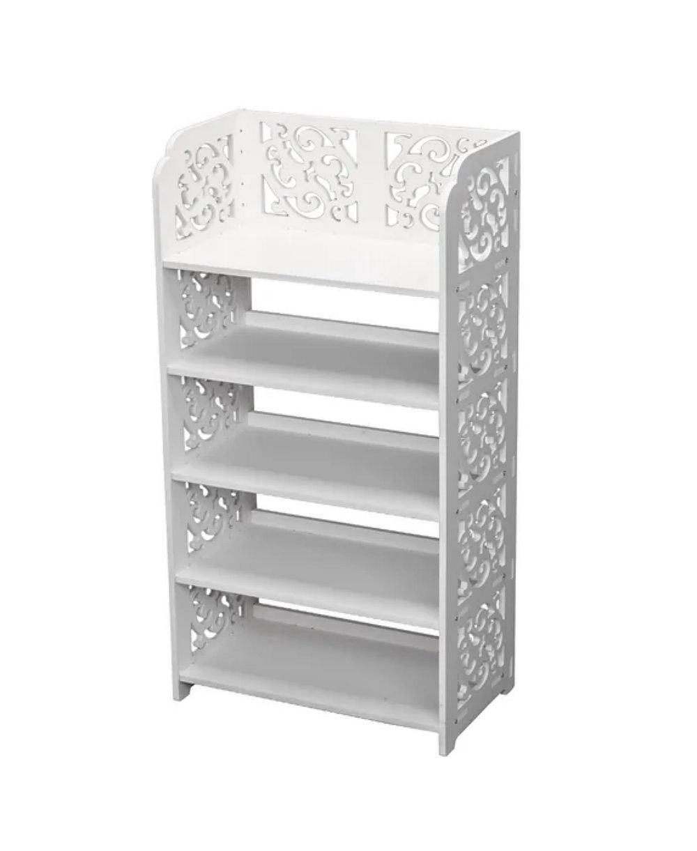 Slickblue 5-Tier White Shoe Storage Rack with Carved Wood-Plastic Panels