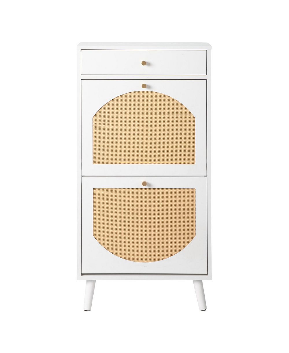 Slickblue Entryway Rattan Shoe Cabinet with 1 Drawer and 2 Flip-Down Drawers
