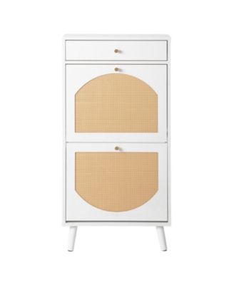 Slickblue Entryway Rattan Shoe Cabinet with 1 Drawer and 2 Flip-Down Drawers