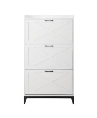 Slickblue Barn Door Shoe Cabinet with 3 Flip Drawers and Top Storage Shelf