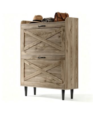 Slickblue 2-Drawer Barn Door Shoe Cabinet with Side Panel and MDF Top Shelf