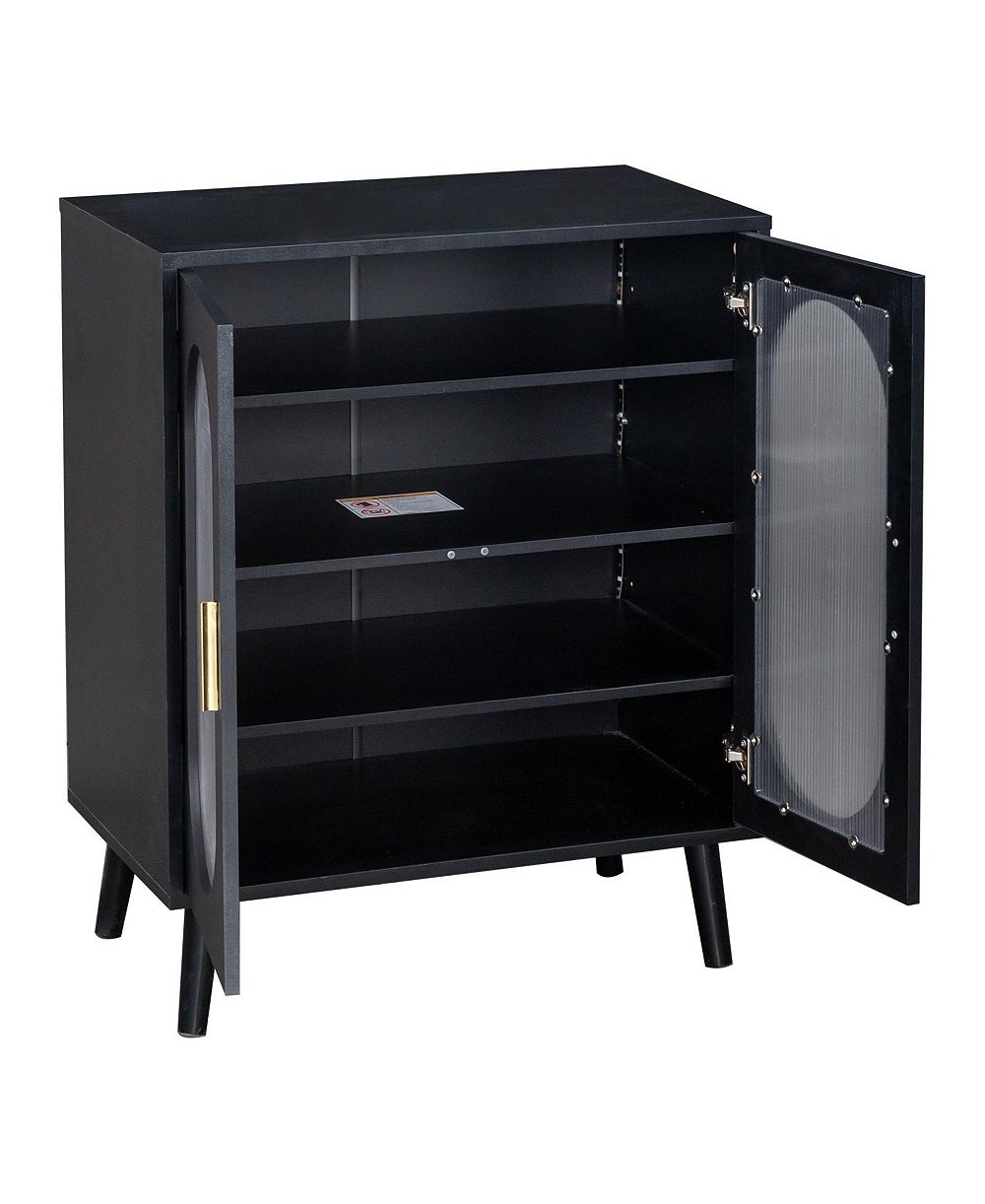 Slickblue Black 2-Door Shoe Storage Cabinet with 4-Tier Shelves and High Legs