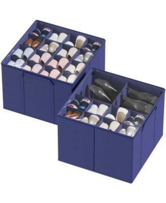 SpaceAid 2 Pack Shoe Storage Organizer for closet, a set of 2 foldable shoe storage containers with adjustable dividers,Blue