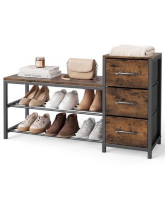 Gymax Industrial Shoe Bench 3-Tier Shoe Rack w/ 3 Removable Fabric Drawers