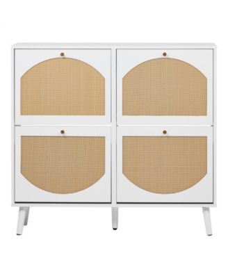 Slickblue 4-Compartment Rattan Shoe Storage Cabinet with Flip Drawers