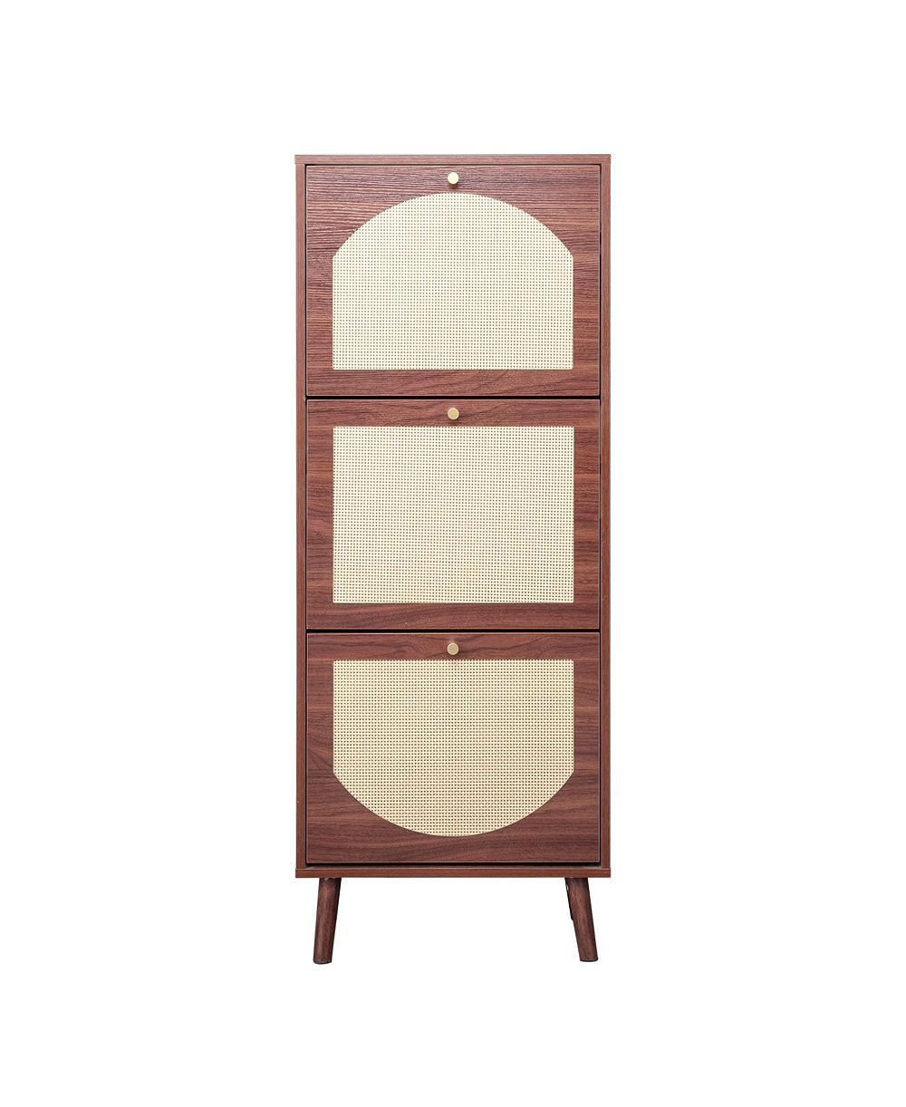Slickblue 3-Drawer Brown Rattan Shoe Cabinet with Hidden Shoe Storage