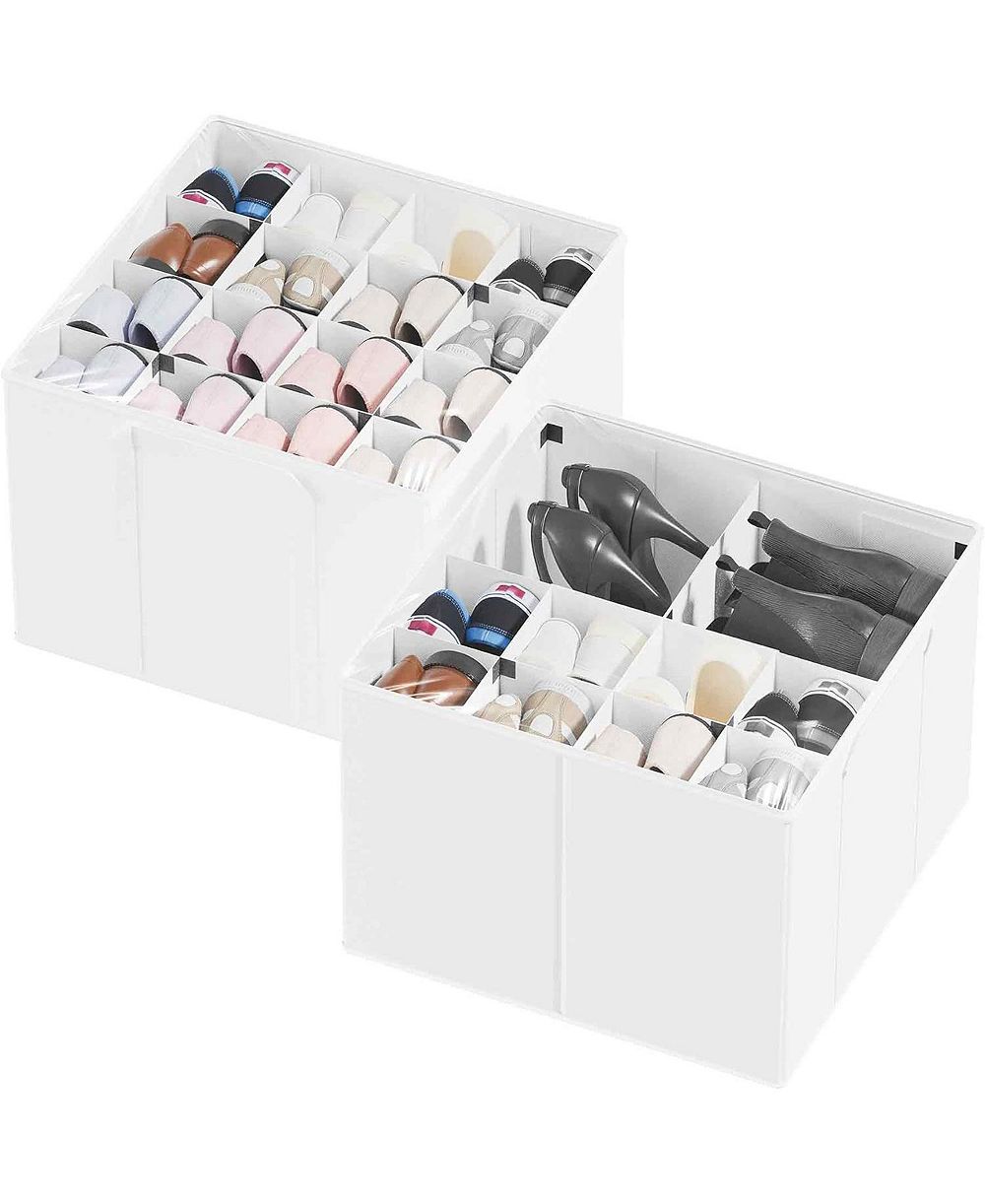 SpaceAid 2 Pack Shoe Storage Organizer for closet, a set of 2 foldable shoe storage containers with adjustable dividers,White
