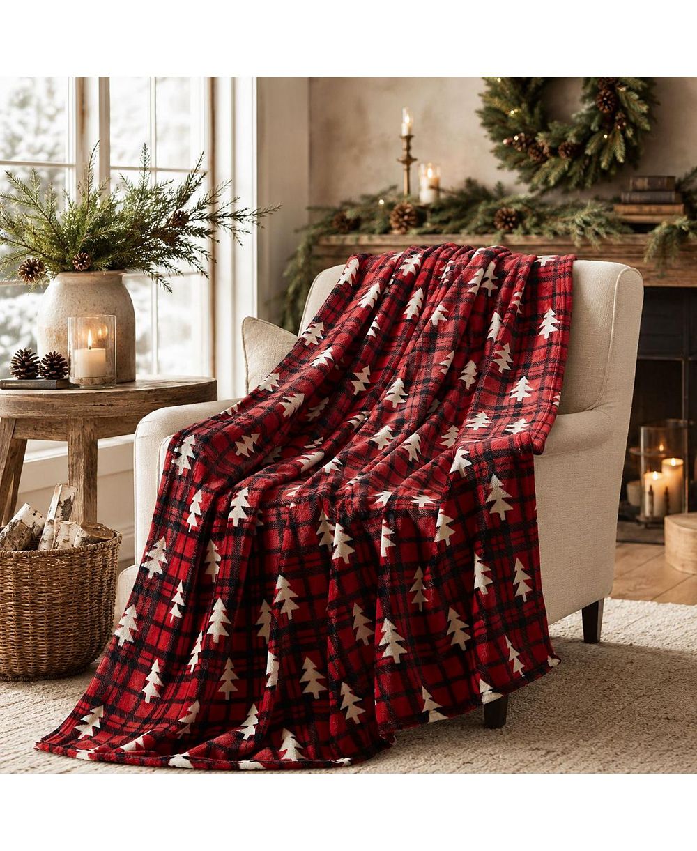 Kate Aurora Ultra Soft and Plush Christmas Plaid Tree Check Accent Throw Blanket