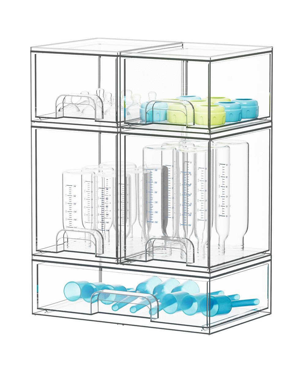SpaceAid Baby Bottle Storage, 5 Pack Stackable Clear Drawer Unit with 2 Small, 2 Medium and 1 Large Bin for Countertop, Cabinet, Vanity and Bathroom