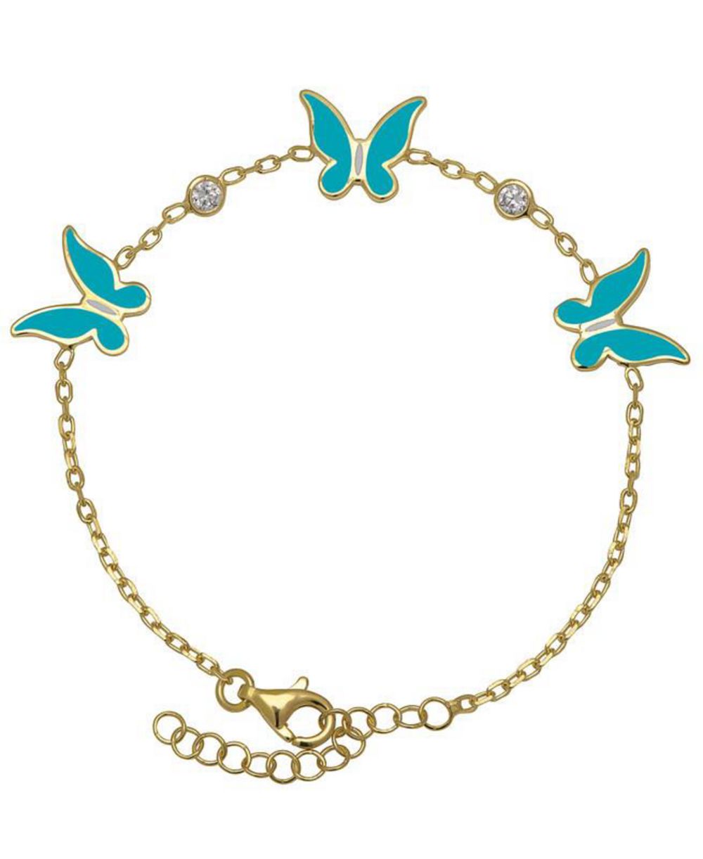 Lily Nily Enamel Butterflies and Cubic Zirconia Bezel Station Chain Link Bracelet in 14K