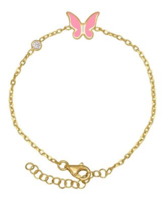 Lily Nily Girls Enamel Butterfly and Cubic Zirconia Bezel Station Chain Link Bracelet in 14K