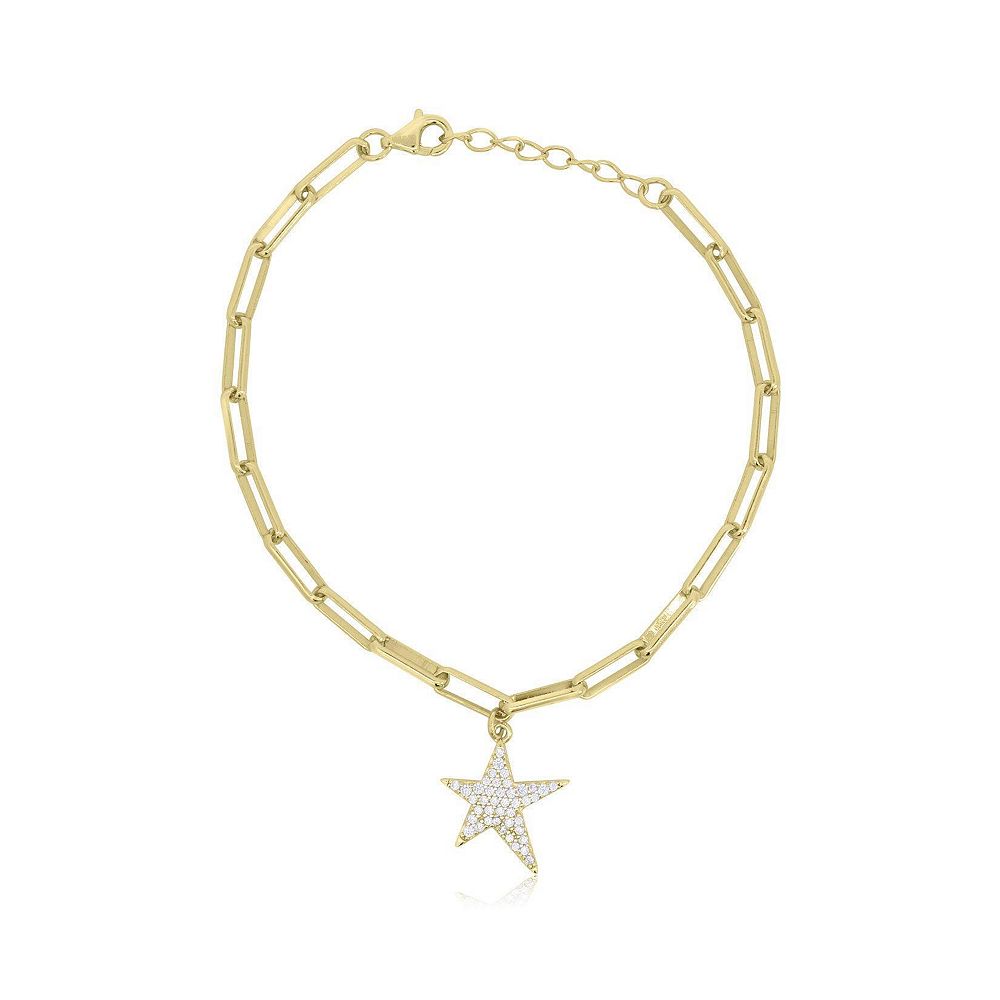 The Lovery CZ Star Paperclip Charm браслет 14K золото покрытый стерлинговое серебро