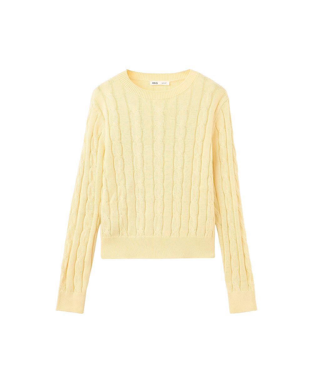 MANGO Women's Braided Knit Crewneck Long-Sleeve Sweater