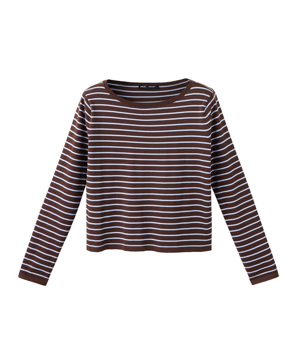 MANGO Women's Striped Long-Sleeve Crewneck Cotton-Blend Sweater