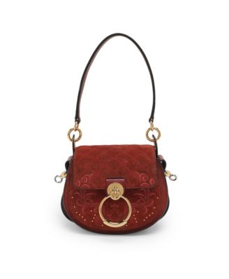 Pre-Owned Chloe Женская маленькая сумка через плечо Tess из замши и кожи с вышивкой