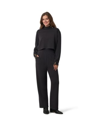 Cable & Gauge Women's Rib-Knit Mock Neck Shell, Overlay, and Pants 3-Piece Set