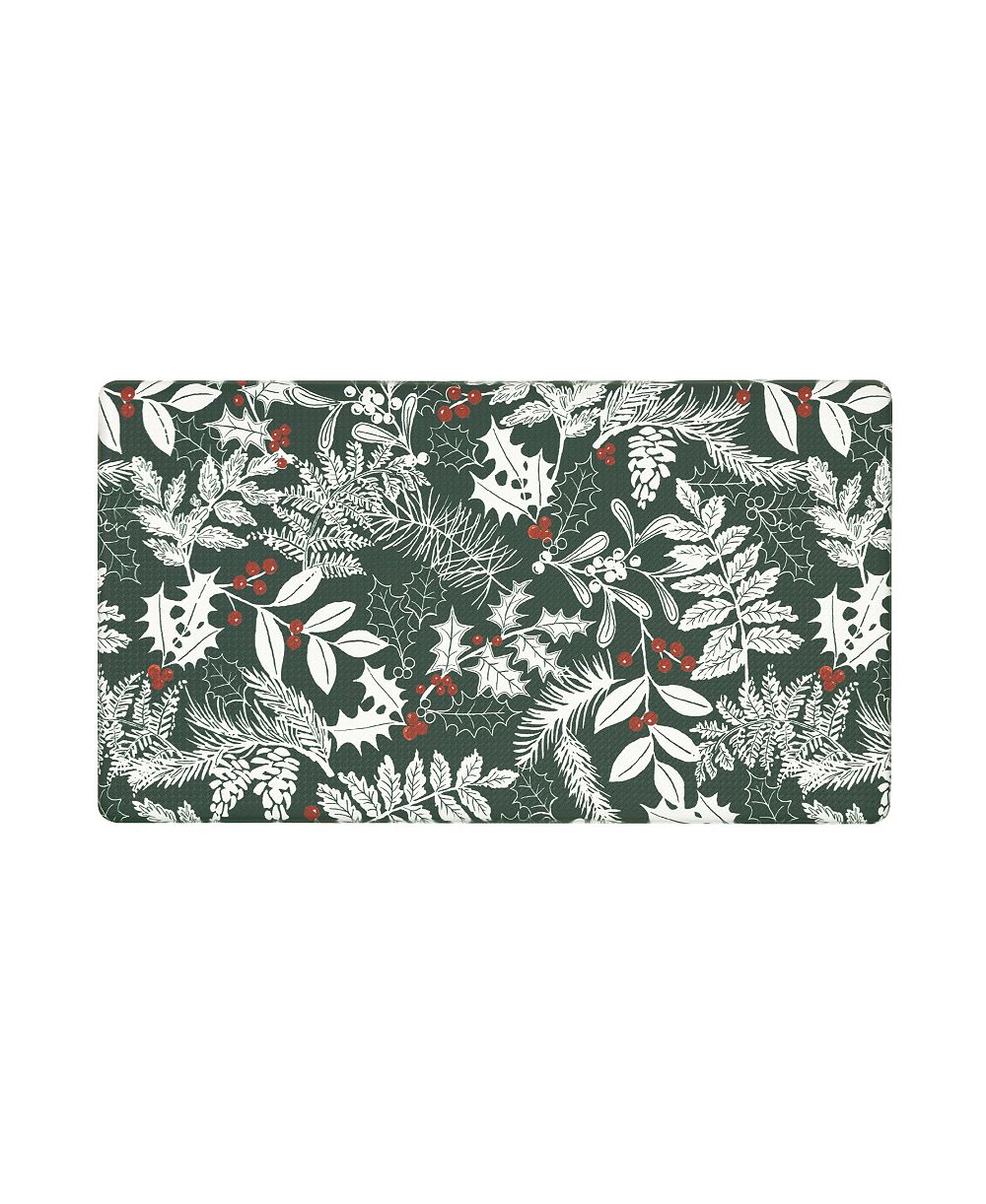 Laura Ashley нескользящий кухонный коврик Christmas Holly Leaves, 17.5" x 32"
