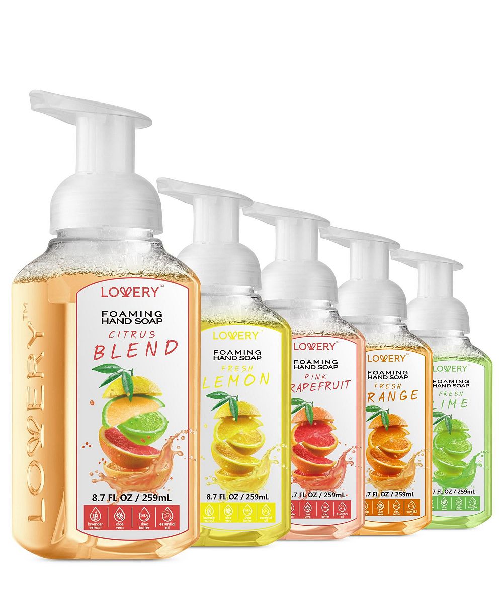 Lovery пенящееся мыло для рук с цитрусовым миксом, лимон, апельсин, лайм, розовый грейпфрут, увлажняющее, набор из 5 штук