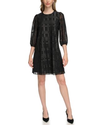 Calvin Klein Women's Metallic Geometric-Print 3/4-Sleeve Shift Dress